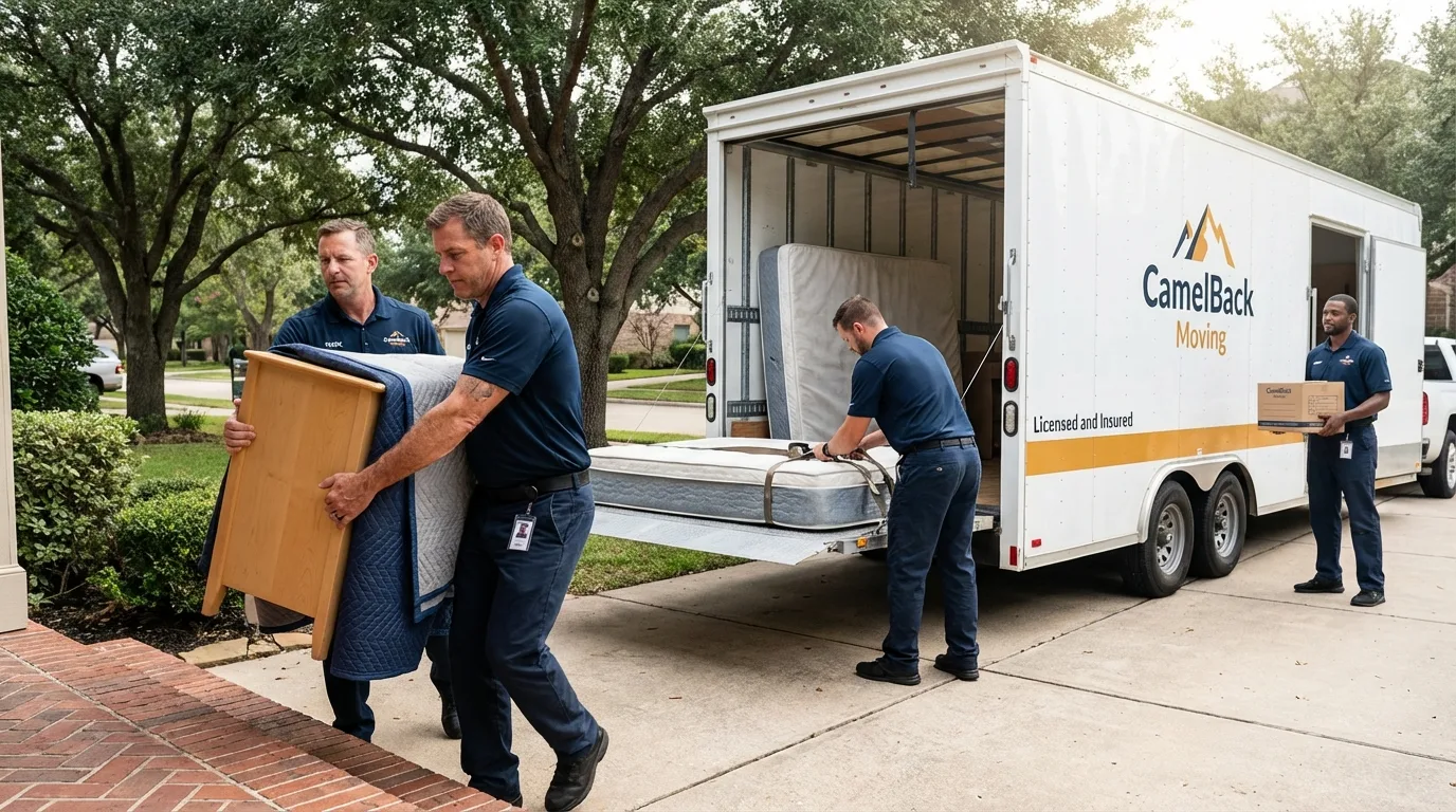 Crew loading residential truck for cross-state move from San Diego, CA