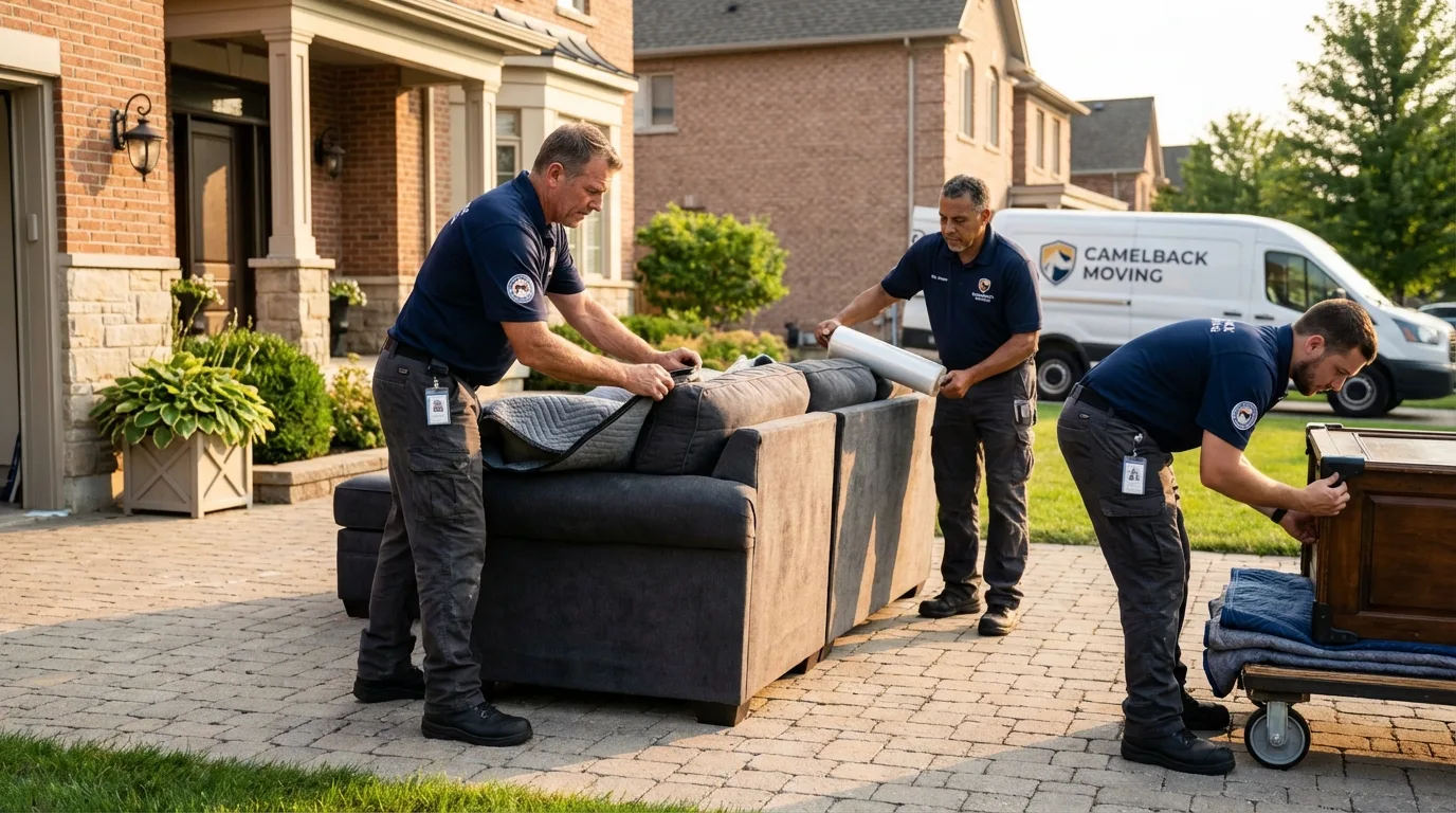 Large estate moving crew wrapping furniture in San Diego, CA