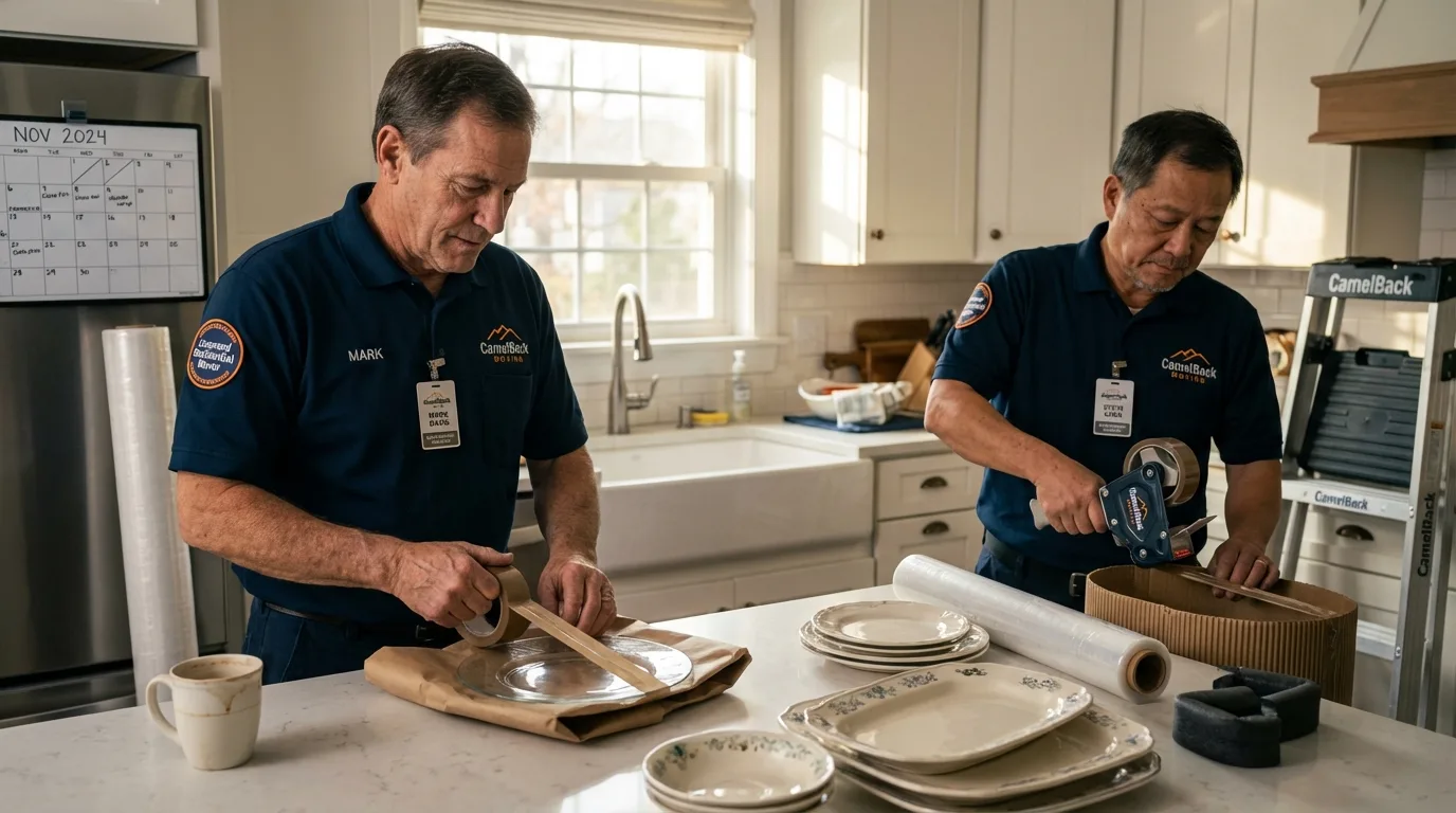Professional crew packing kitchen dishware in San Diego, CA